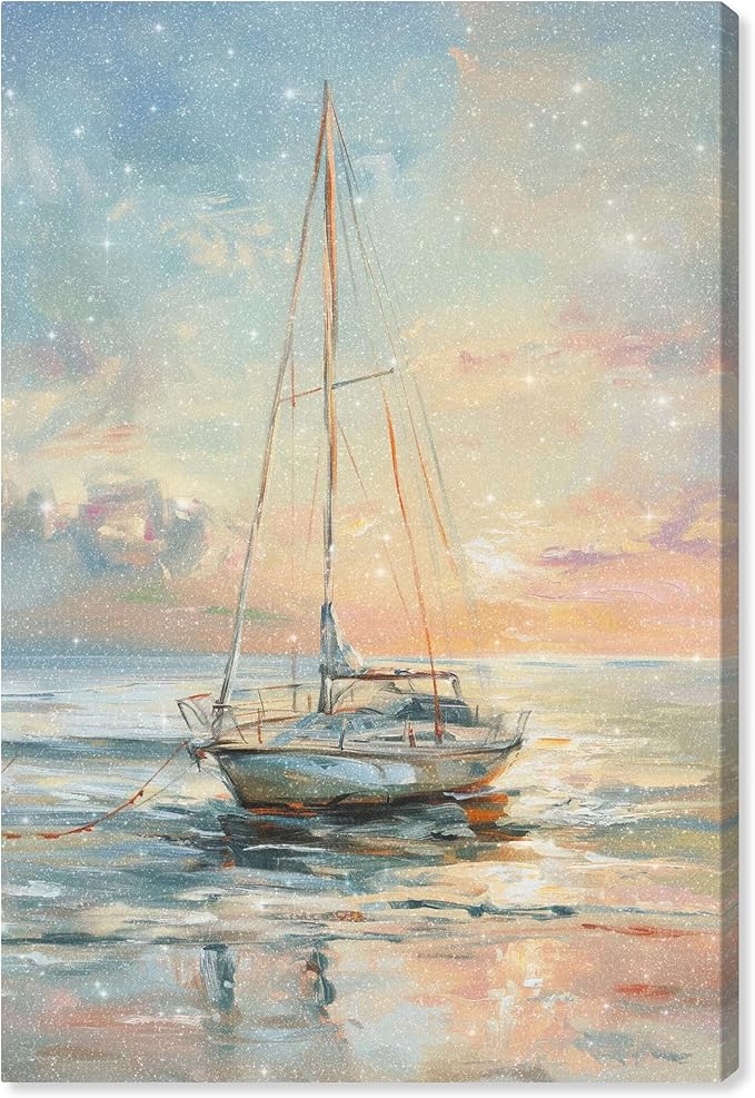 Art Remedy Boat On The Shore Gallery Wrapped Sailing 1 Piece Canvas Wall Art, 10" x 15", Gallery Wrapped