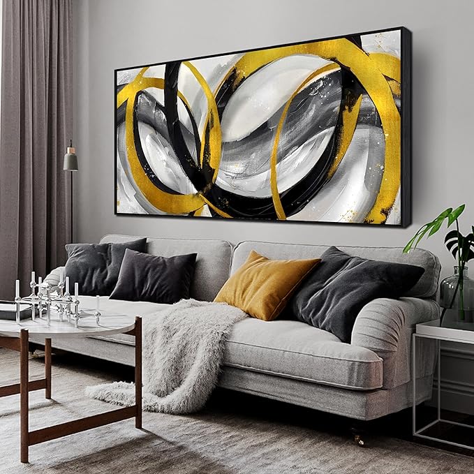 Abstract Canvas Wall Art Living Room - Black and Gold Wall Art - Large Picture Frames for Wall Size 29" x 59"