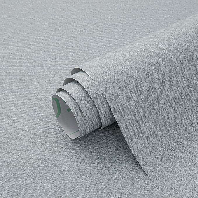 24"x393" Grasscloth Peel and Stick Wallpaper Fabric Textured Contact Paper for Cabinets, Faux Linen Vintage Matte Frosted Waterproof Flax Wallpaper for Bedroom Bathroom Kitchen (Blue-Gray)