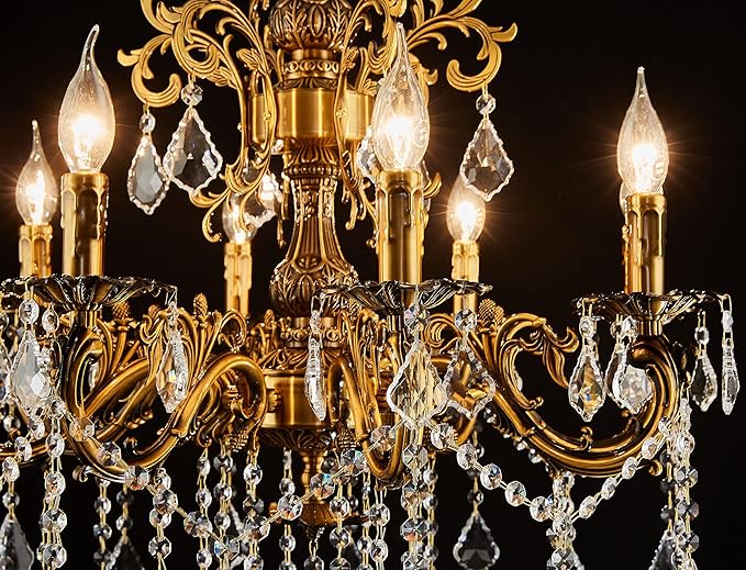 8 Light Classic Traditional Candle-Style Crystal Chandeliers for Dining Room Living Room Bedroom entryway Antique Gold Finish