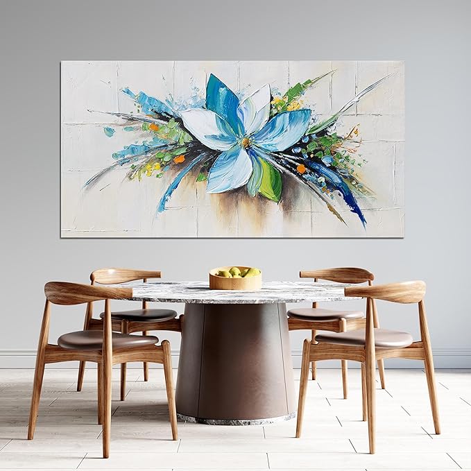 Canvas Wall Art Decor Large Wall Art for Living Room Canvas Art Wall Decor Blue Floral Wall Art Decor Large Artwork for Walls Modern Flower Wall Art Prints Kitchen Bedroom Office Wall Decor 29" X 58"