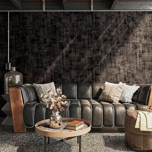 Grey Black Stained Concrete Contact Paper Dark Gray Cement Checkerboard Wallpaper Peel and Stick 16x354inch Air Guide Slot Design Matte Thick Self-adhesive Countertop Paper Waterproof Vinyl Wrap