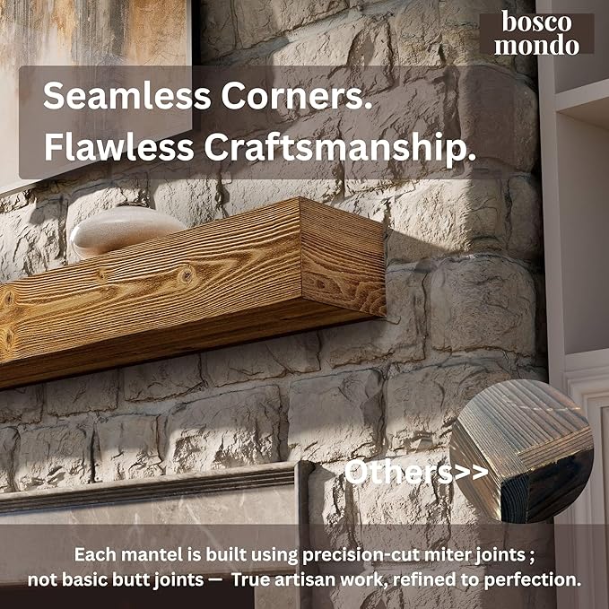 BoscoMondo Fireplace Mantel, Wall-Mounted 48 inch Floating Shelf for Wall, Tv Shelf, Rustic Shelf - 8x6x48 Aged Oak