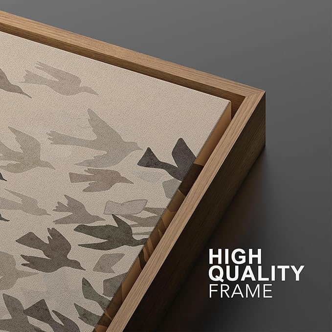 MUDECOR Framed Wall Art Print Set Minimalist Subtle Birds in Motion Illustrations Modern Art Boho Decorative Colorful Chic for Living Room, Bedroom, Office - 24"x36"x3 Natural