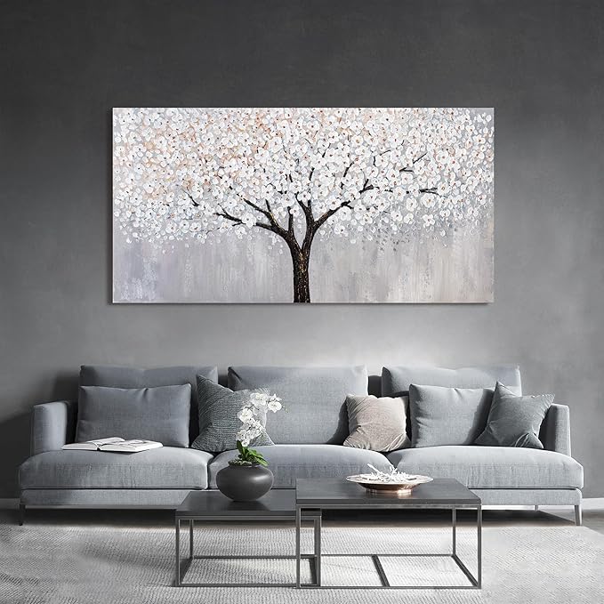 Canvas Wall Art Decor Artwork for Walls Black and White Wall Art Decor Large Tree of Life Wall Art for Living Room Vintage Tree Flower Wall Art Decorations for Room Home Office Wall Decor 29"X58"