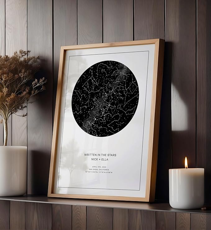 CELESTORY Custom Star Map Framed Night Sky Print Constellation Map Star Chart Gift Wall Art Poster Personalized Star Map for Specific Date Unique Gifts for Him Meaningful Gifts for Her - Star White