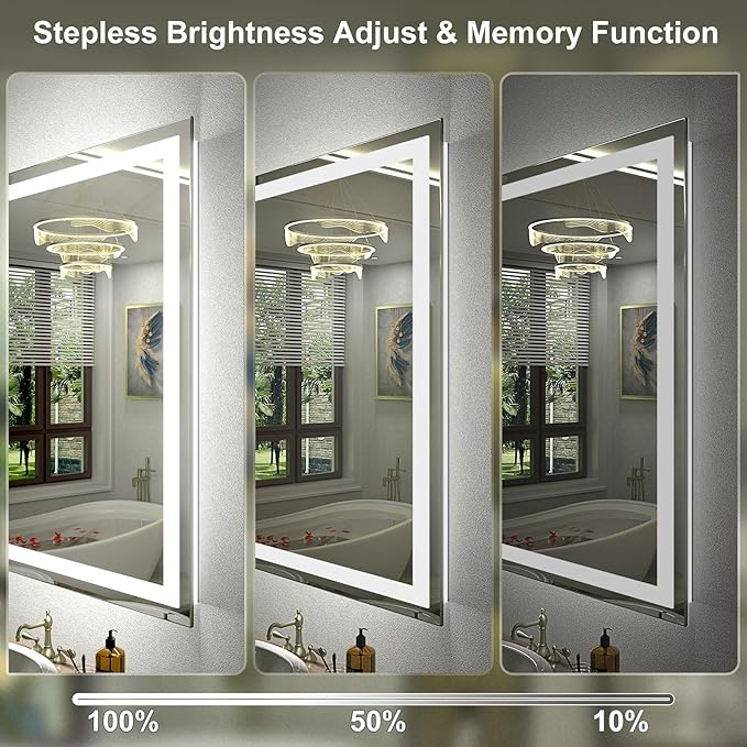 LED Bathroom Mirror 57x36 Inch, Lighted Vanity Mirrors for Wall, Front Lights and Backlit, Dimmable, Anti-Fog, Memory, Shatterproof, ETL Listed