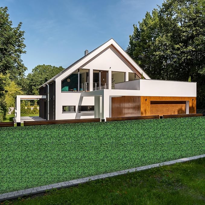 AOKIE 20"X20" Artificial Grass Wall, 24Pcs Boxwood Hedge Wall Panels UV-Anti Grass Backdrop Wall Decor, Greenery Privacy Hedge Screen for Indoor Outdoor Patio Balcony, Party Garden Fence Decor