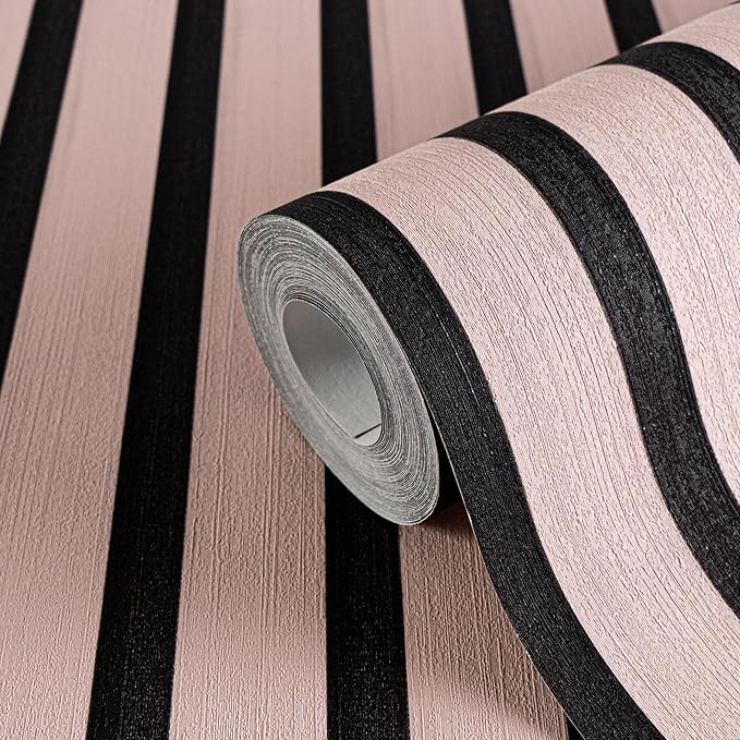 A.S. Création Non-Woven Wallpaper with Wall Panel Motif 0,53 x 10,05 m - Pink Black - Wood Look Wallpaper Made in Germany - 786281