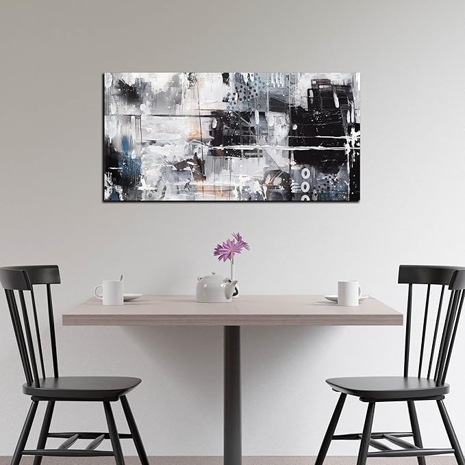 Abstract Art Wall Decor Office - Black And White Pictures Wall Art for Living Room - Modern Prints Wall Art Bedroom Size 20" x 40"