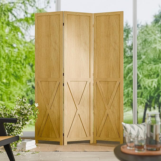 Cozy Castle Wood Room Divider, 3 Panel 66.9 Inch Privacy Screen, Folding Wall Divider, Barnwood Room Separator, Freestanding Partition, Temporary Wall for Decorative, Natural