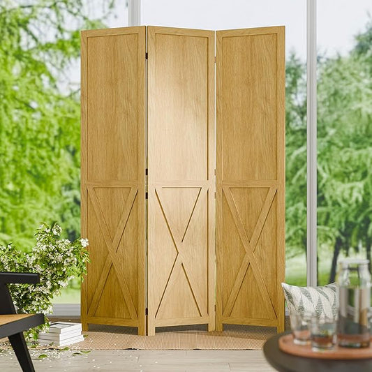 Cozy Castle Wood Room Divider, 3 Panel 66.9 Inch Privacy Screen, Folding Wall Divider, Barnwood Room Separator, Freestanding Partition, Temporary Wall for Decorative, Natural