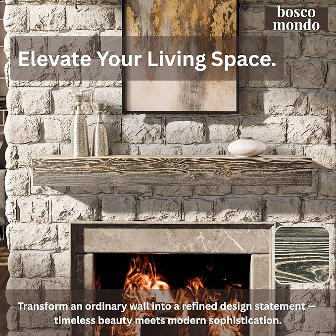 BoscoMondo Fireplace Mantel, Wall-Mounted 66 inch Floating Shelf for Wall, Tv Shelf, Rustic Shelf - 8x6x66 Olive