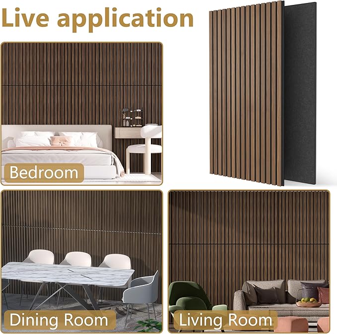 Acoustic Wood Wall Panels, 4-Pack 45.3" x 23.6" Soundproof Wall Panels, Wood Slat Wall Panels for Wall Decor, Walnut