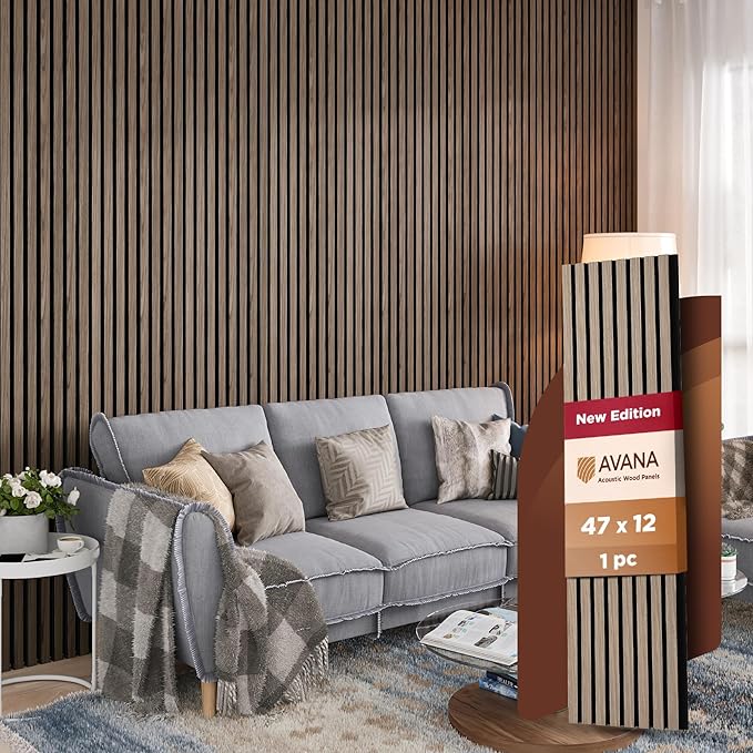 Avana Modern Acoustic Wood Wall Panels – 47.2 X 12.6 Inch Walnut Acoustic Panels 1 PC – Wall Panels For Interior Wall Decor For Homes, Offices, Studios – Sturdy And Durable Wood Panels For Wall