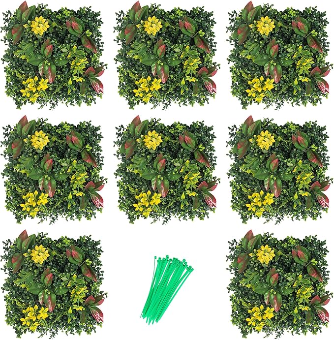 Artificial Grass Wall, 3D Grass Backdrop, Plant Backdrop with Zip Ties, Artificial Hedge Panels, Grass Wall Panels for Indoor & Outdoor Decoration, 10 * 10 Inch, 8 Pack