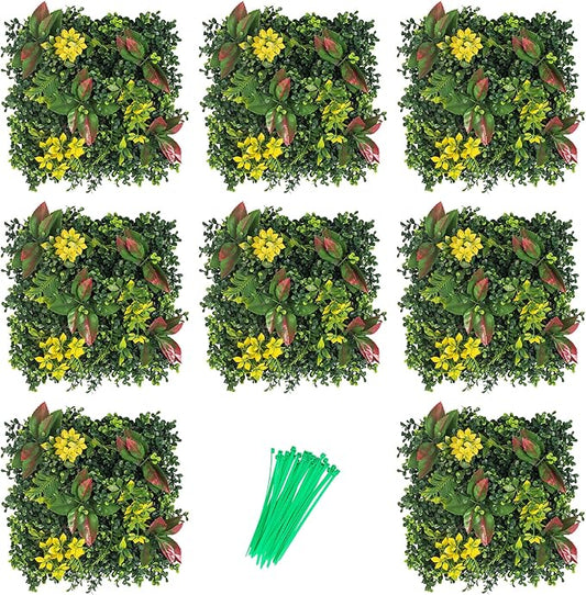 Artificial Grass Wall, 3D Grass Backdrop, Plant Backdrop with Zip Ties, Artificial Hedge Panels, Grass Wall Panels for Indoor & Outdoor Decoration, 10 * 10 Inch, 8 Pack