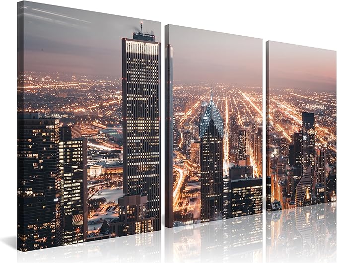 NAN Wind Modern Office Decor Chicago City Center Skyline Canvas Prints Chicago Skyline Canvas Art Cityscape Wall Decorations Blue Wall Decor for Living Room Pictures for Bedroom Decorations
