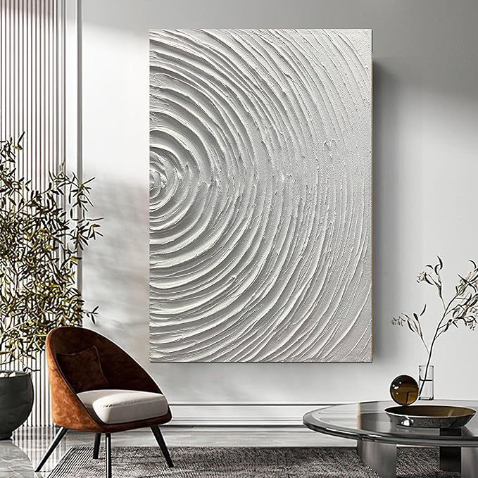 ART8YUQI Paintings - Contemporary Abstract Art Oil Painting On Canvas Texture 3D White painting Handmade Artwork Picture Canvas Wall Art Modern Home Decor living room Ready to Hang 24x36inch