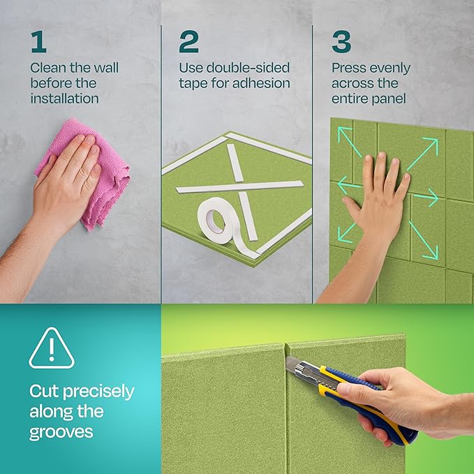 Acoustic Panels 12-Pack Soundproof Wall Panels 12"x12"x0.4" Decorative Sound Dampening for Your Home, Office, Studio, Bedroom & More with Unique GridFrame Carving [Gin Green]