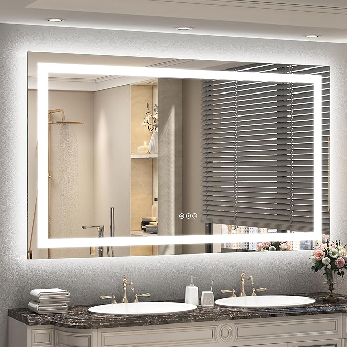 Led Bathroom Mirror 60x36, Large Illuminated Dimmable Vanity Mirror with Lights, Backlit and Front Lighted Mirror for Wall, Anti-Fog, Shatter-Proof, ETL Listed (Horizontal/Vertical)