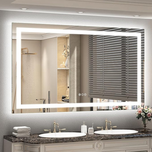 Led Bathroom Mirror 60x36, Large Illuminated Dimmable Vanity Mirror with Lights, Backlit and Front Lighted Mirror for Wall, Anti-Fog, Shatter-Proof, ETL Listed (Horizontal/Vertical)