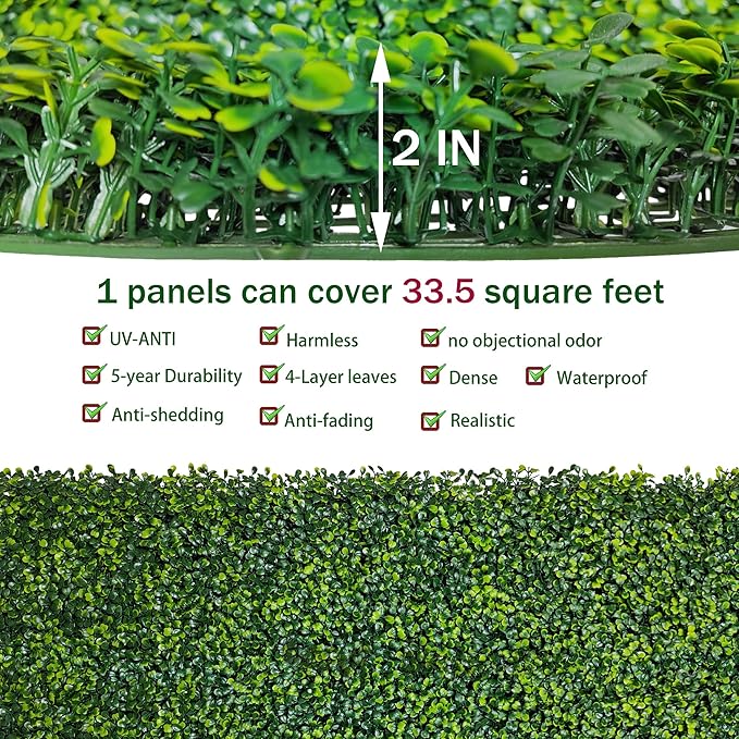 Artificial Boxwood Roll Panels:40 X 120 in(33.5 sqft) UV-Anti Artificial Ivy Privacy Fence Wall Screen for Indoor Outdoor Green Grass Wall Decor & Ivy Fence Covering Privacy