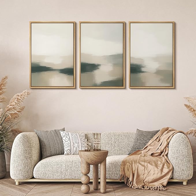 MUDECOR Framed Wall Art Print Set Neutral Landscape Prints in Beige and Green Tones Illustrations Modern Art Boho Decorative Chic for Living Room, Bedroom, Office - 24"x36"x3 Natural