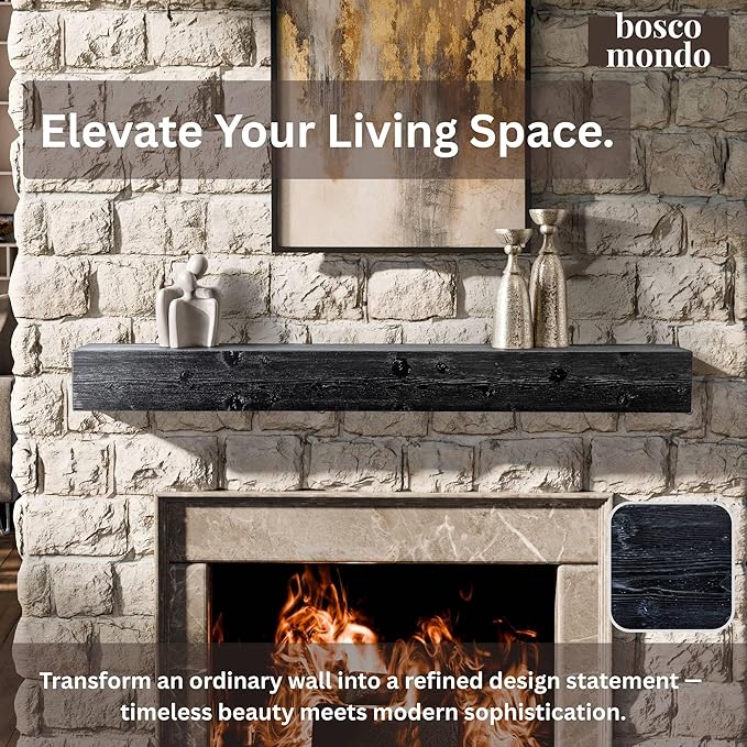 BoscoMondo Fireplace Mantel, Wall-Mounted 48 inch Floating Shelf for Wall, Tv Shelf, Rustic Shelf - 8x6x48 Intense Black
