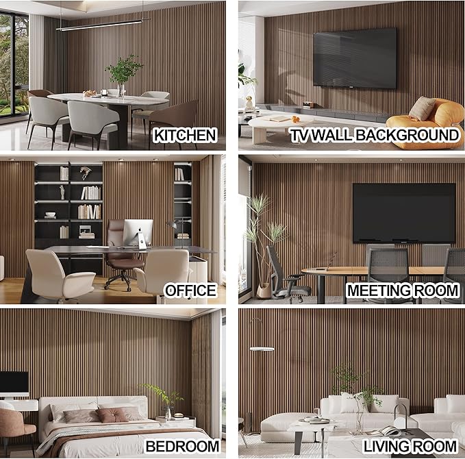 8-Pack WPC Slat Wall Panels - 3D Wall Panels, Water-Proof and Easy Installation, Accent Slat Wall Paneling for Living Room, Office,Walnut, 96 x 6.6 Inch