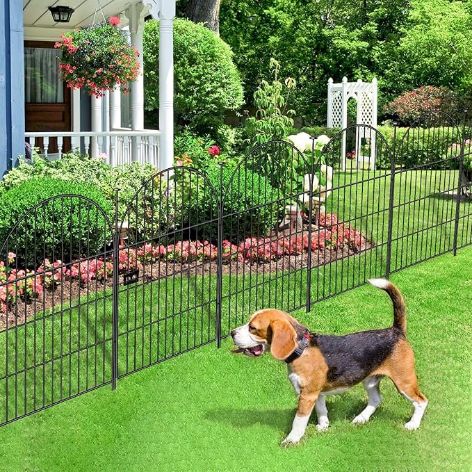 ADAVIN Garden Fence Animal Barrier with Gate 36 in(H)×17.5 Ft(L) 8 Panels,Rustproof Metal Wire Tall Fencing Border for Dogs Rabbits,Outdoor no dig pet Fences, Arched Black Flower Edging for Yard