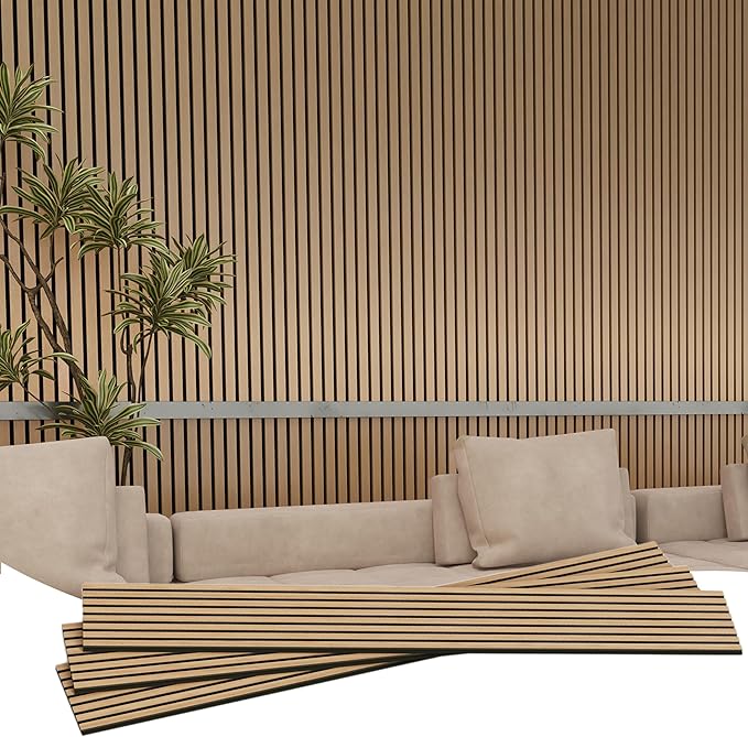 3-Pack 94.5" x 12.6" Acoustic Panels, Sound Absorbing 3D Wall Panels for Ceiling and Wall, Decorative Slat Wall Paneling for Living Room andTV Background, Oak