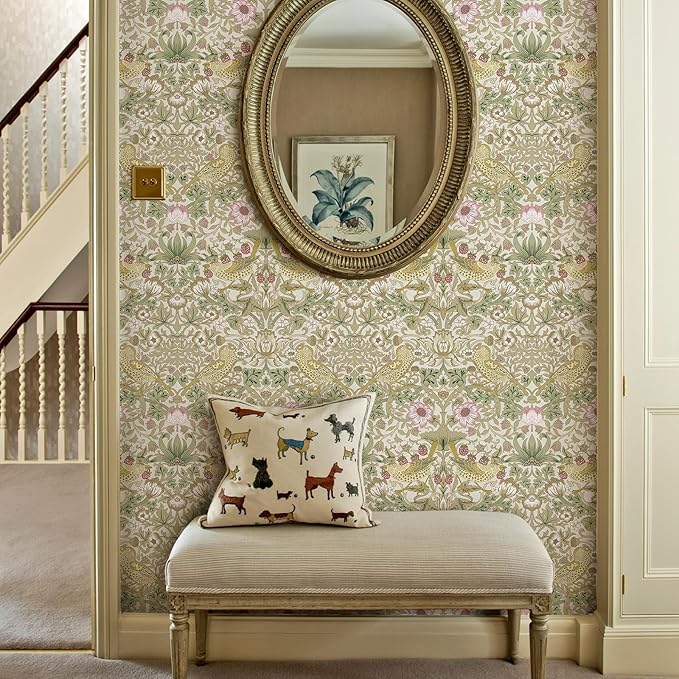 17.7x394 in White Peel and Stick Wallpaper Floral Wallpaper Flower/Strawberry/Bird Wallpaper Self Adhesive Contact Paper Removable Wall Paper for Living Room Dining Room Kitchen Decor