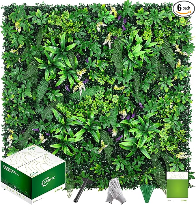 Artificial Grass Wall Panels 20x20 (6pcs) - UV Protected Privacy Fence Screen, Hedge Green Wall Decor Backdrop，Realistic Fake Grass Backdrop for Indoor Weddings & Outdoor Gardens