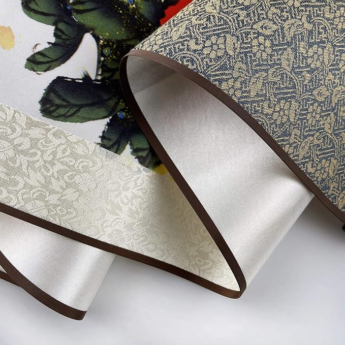 AtfArt Asian Wall Decor Beautiful Silk Scroll Painting Flowers - Proud Plum - Iron Heart Oriental Decor Chinese Art Wall Scroll Wall Hanging Painting Scroll (36.2 x 12 in)