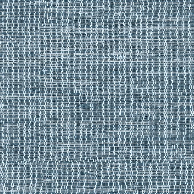 JiffDiff Grasscloth Wallpaper Peel and Stick 1181" x 17.3" Blue Cream Grassweave Stick on Wallpaper Textured Self Adhesive Wall Paper Contact Paper