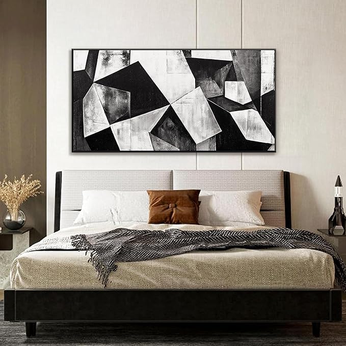 Canvas Art Wall Decor Print Black And White Abstract Wall Art For Living Room Pictures Geometric Color Block Abstract Wall Decor Painting Picture For Bedroom Home Artwork 24 X 48 In With Framed