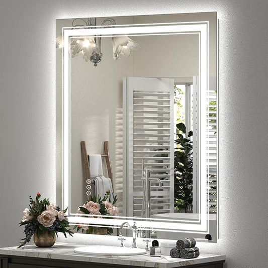 28x32 LED Bathroom Mirror, Lighted Mirror for Bathroom Wall, Backlit and Front lit, Dimmable, Anti-Fog, Shatterpoof, Memory (Horizontal/Vertical)