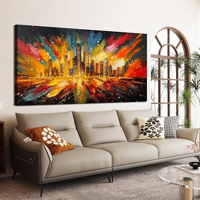 Canvas Wall Art Decor Wall Art Pictures for Living Room Canvas Art Wall Decor Modern Abstract Wall Art Prints Artwork for Walls Colorful City Wall Art Decor Kitchen Bedroom Office Wall Decor 20" X 40"