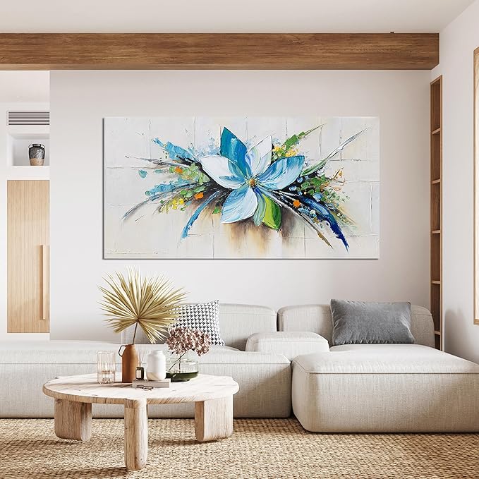 Canvas Wall Art Decor Large Wall Art for Living Room Canvas Art Wall Decor Blue Floral Wall Art Decor Large Artwork for Walls Modern Flower Wall Art Prints Kitchen Bedroom Office Wall Decor 29" X 58"