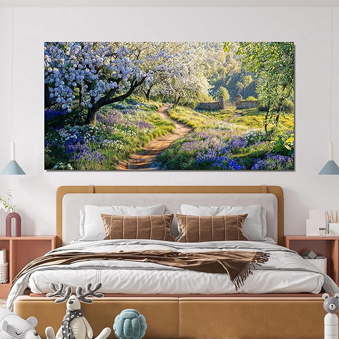 Canvas Wall Art Decor Modern Green Wall Art for Living Room Flower Tree Landscape Wall Art Prints Nature Trail Art Work for Wall Decor Artwork for Walls Kitchen Bedroom Office Decor 20" X 40"