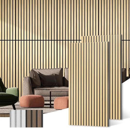Acoustic Wood Wall Panels, 2-Pack 45.3" x 23.6" Soundproof Wall Panels, Wood Slat Wall Panels for Wall Decor, Natural Oak