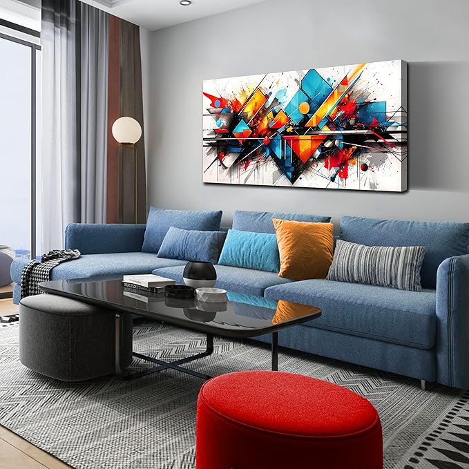 CIRABKY Abstract Wall-Art for Living Room - Abstract Pictures Wall Decor - Colorful Bedroom Canvas Wall Art Ready to Hang Size 24" x 48"