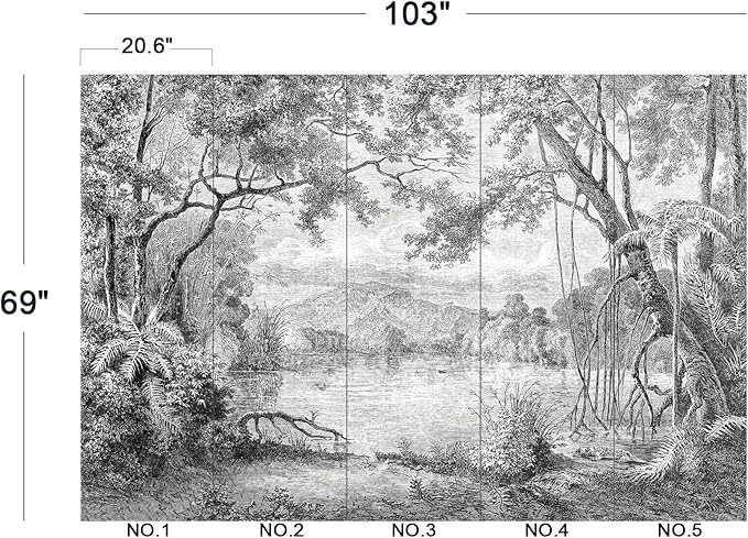 Black and White Tropical Rainforest Wall Mural Wallpaper for Bedroom 103" x 69"