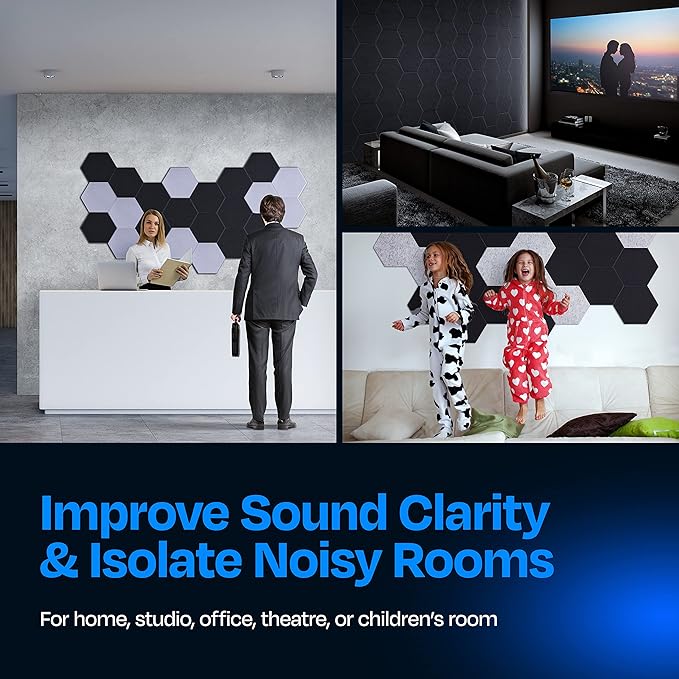 Acoustic Panels 12-Pack Soundproof Wall Panels 12"X10.4"X0.4" Sound Panels High Density Sound Dampening Panels - [Dark Gray Hexagon]