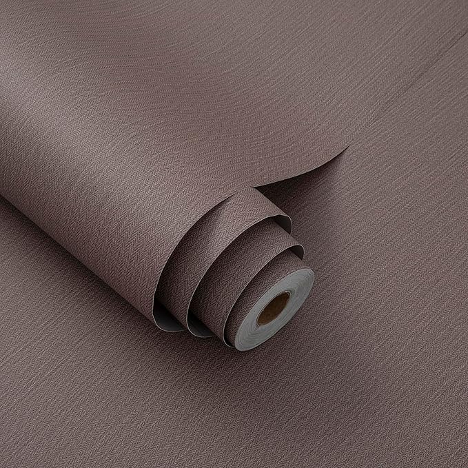 24"x393" Brown Grasscloth Peel and Stick Fabric Textured Contact Paper Linen Wallpaper Vintage Matte Frosted Waterproof Luxury Wallpaper for Bedroom Bathroom Kitchen (Dark Brown)