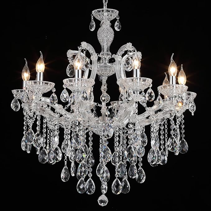 Modern Crystal Chandelier Light Maria Theresa Clear Chrome Chandeliers 10-Light Candle Hanging Light Fixture for Bedroom Princess, Dining Room, Living Room, Entryway D29.5