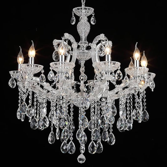 Modern Crystal Chandelier Light Maria Theresa Clear Chrome Chandeliers 10-Light Candle Hanging Light Fixture for Bedroom Princess, Dining Room, Living Room, Entryway D29.5