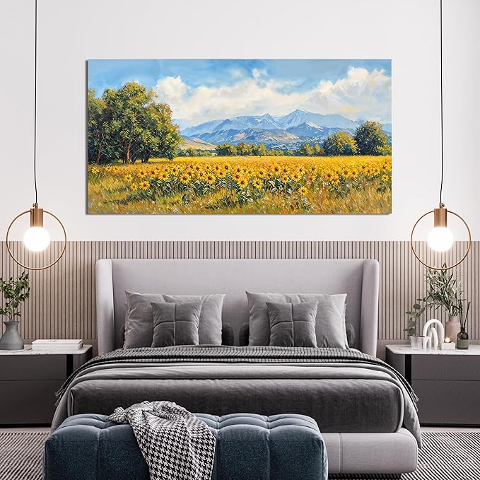Canvas Wall Art Decor Wall Art Pictures for Living Room Canvas Art Wall Decor Mountain Wildflowers Wall Art Prints Summer Landscape Artwork for Walls Bedroom Home Aesthetic Wall Art Decor 20" X 40"