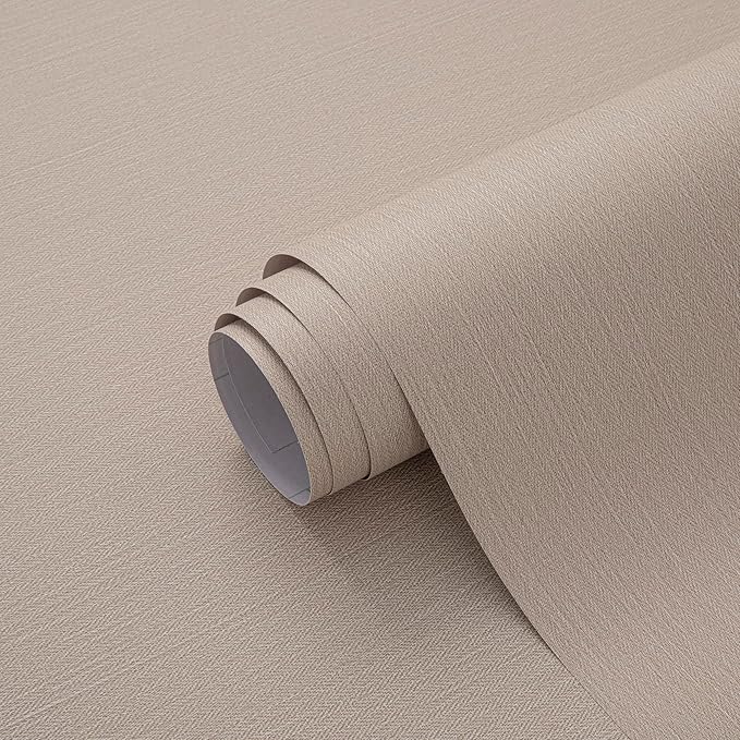 24in X 393in Grasscloth Peel and Stick Fabric Textured Contact Paper for Cabinets, Linen Wallpaper Vintage Matte Frosted Waterproof Flax Luxury Wallpaper for Bedroom Kitchen (Light Brown)